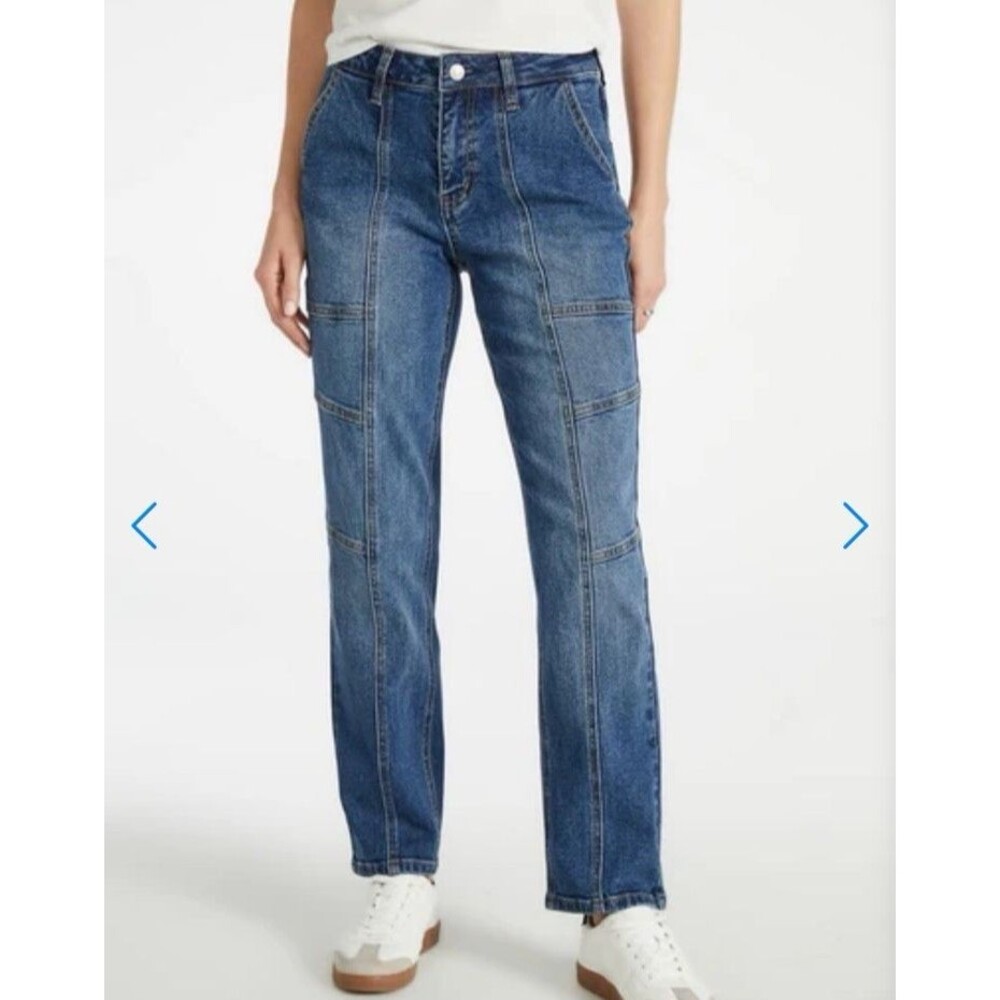 JUST FAB Avery Seamed Cargo Straight Leg Jeans Size 30‎